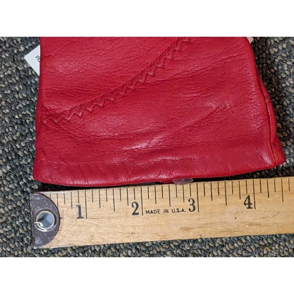 Vintage A. GIANNETTI Red Leather Cashmere Lined Wrist Gloves Size M NOS